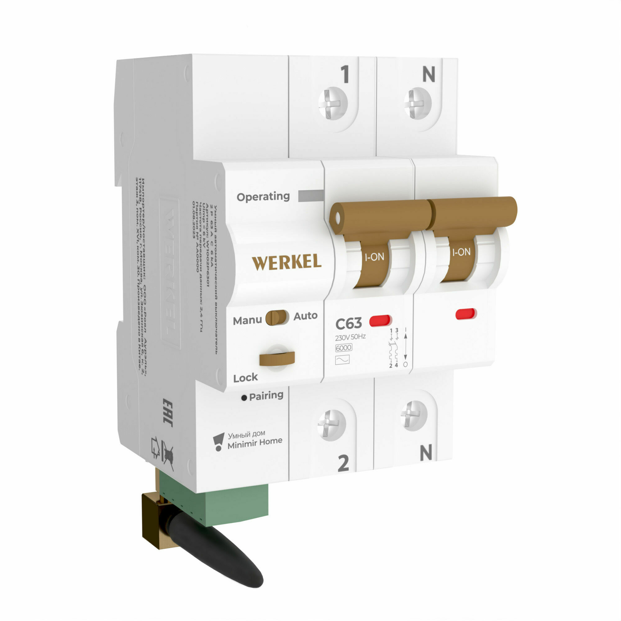 Изображение товара Умный автоматический выключатель 2 P 63 A C 6 kA W1002P6301 Minimir Home Werkel