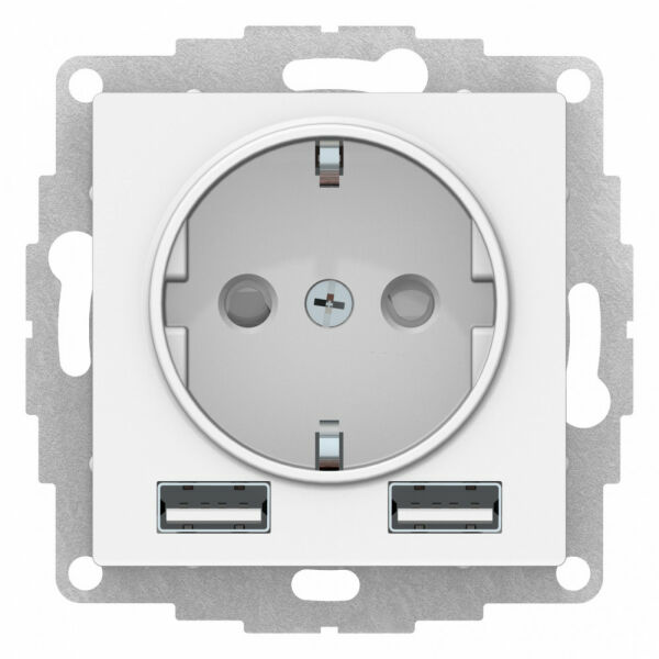 Изображение товара Розетка SO + USB A+A, 5В/2,4А, 2х5В/1,2А, механизм, Белый, ATN000130 Atlas Design Schneider electric
